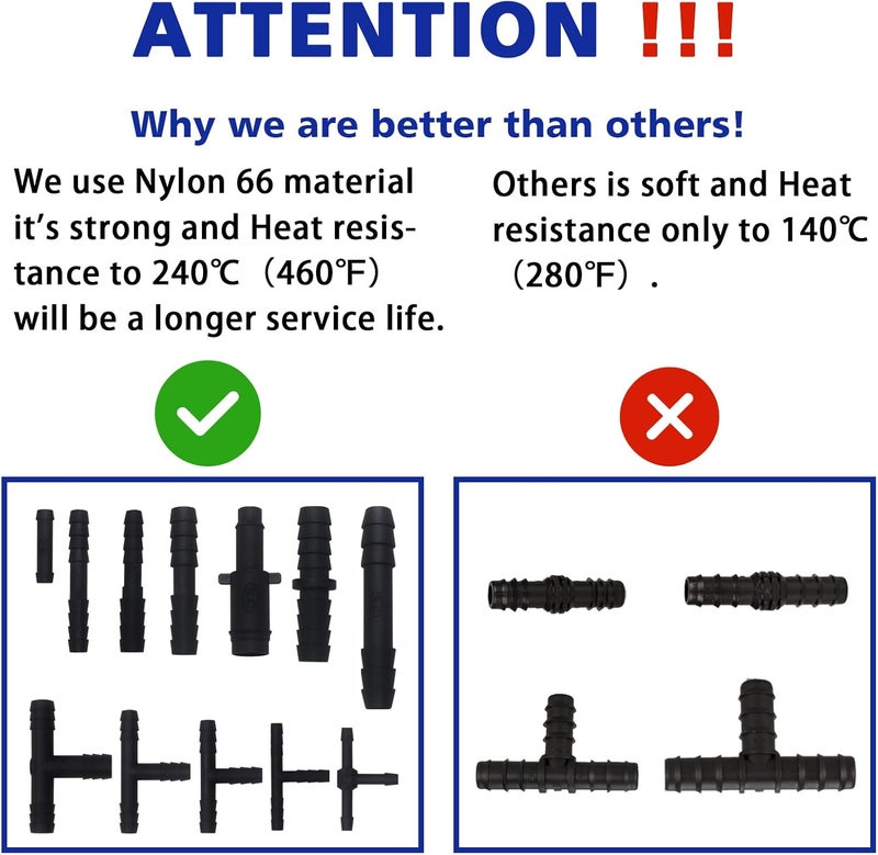 Easily Vacuum Connector Assortment 113 PCS Heat Resistance 240℃（460℉）Automotive Vacuum Tubing Connector Vacuum Tee Connector Assortment Kit Black Nylon - Image 3